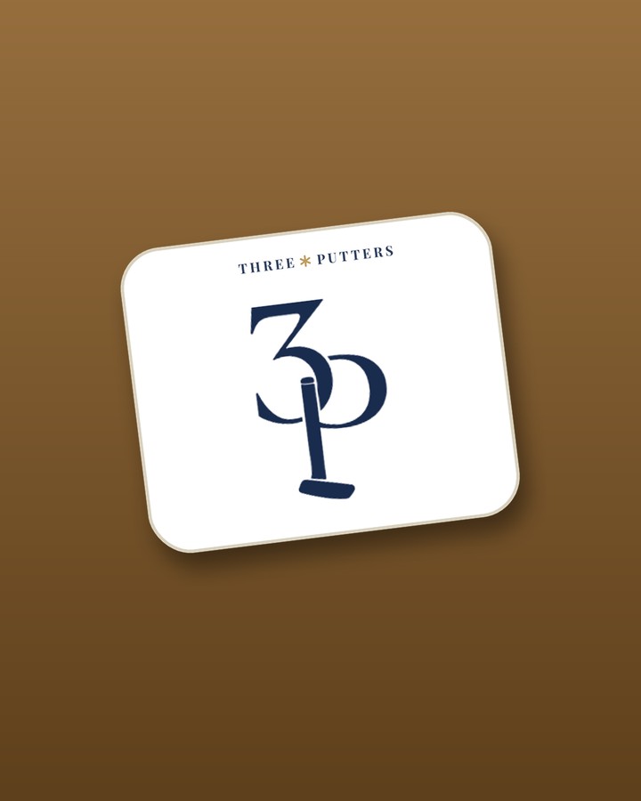 3P monogram decal — navy 3P mark beneath the Three Putters wordmark