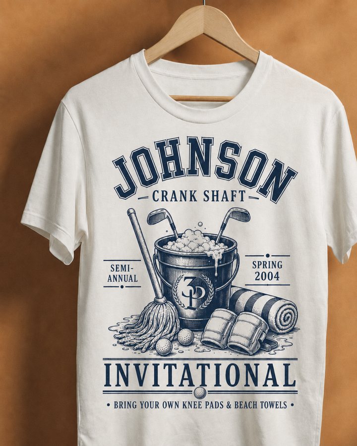 Johnson Crank Shaft Invitational tee — mop in sudsy bucket